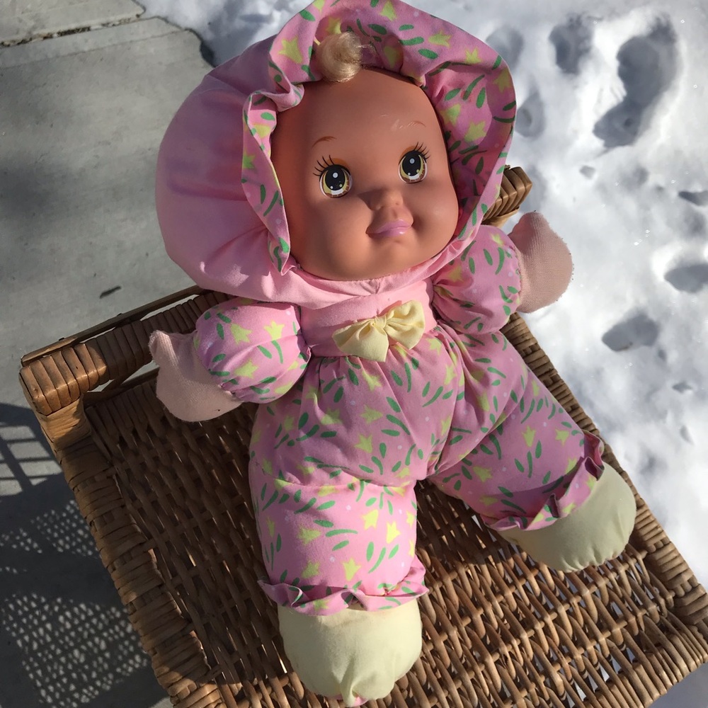 Vintage Mattel Lovable Babies Puffy Doll plush body vinyl face 13”